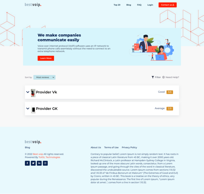 Product comparison website 